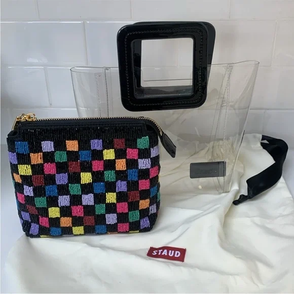 Staud Transparent Clear PVC Mini Shirley Multicolored Beaded Pouch Handbag Bag - Picture 5 of 14